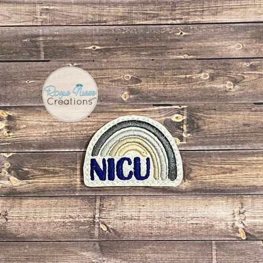 NICU Navy Silver, Gold and Beige Embroidered Rainbow Retractable Badge Reel. Baby Nurse Badge Reel