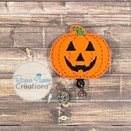 Matte Orange Fall Pumpkin Retractable Badge Reel, Halloween Badge Reel, Fall Badge Buddy