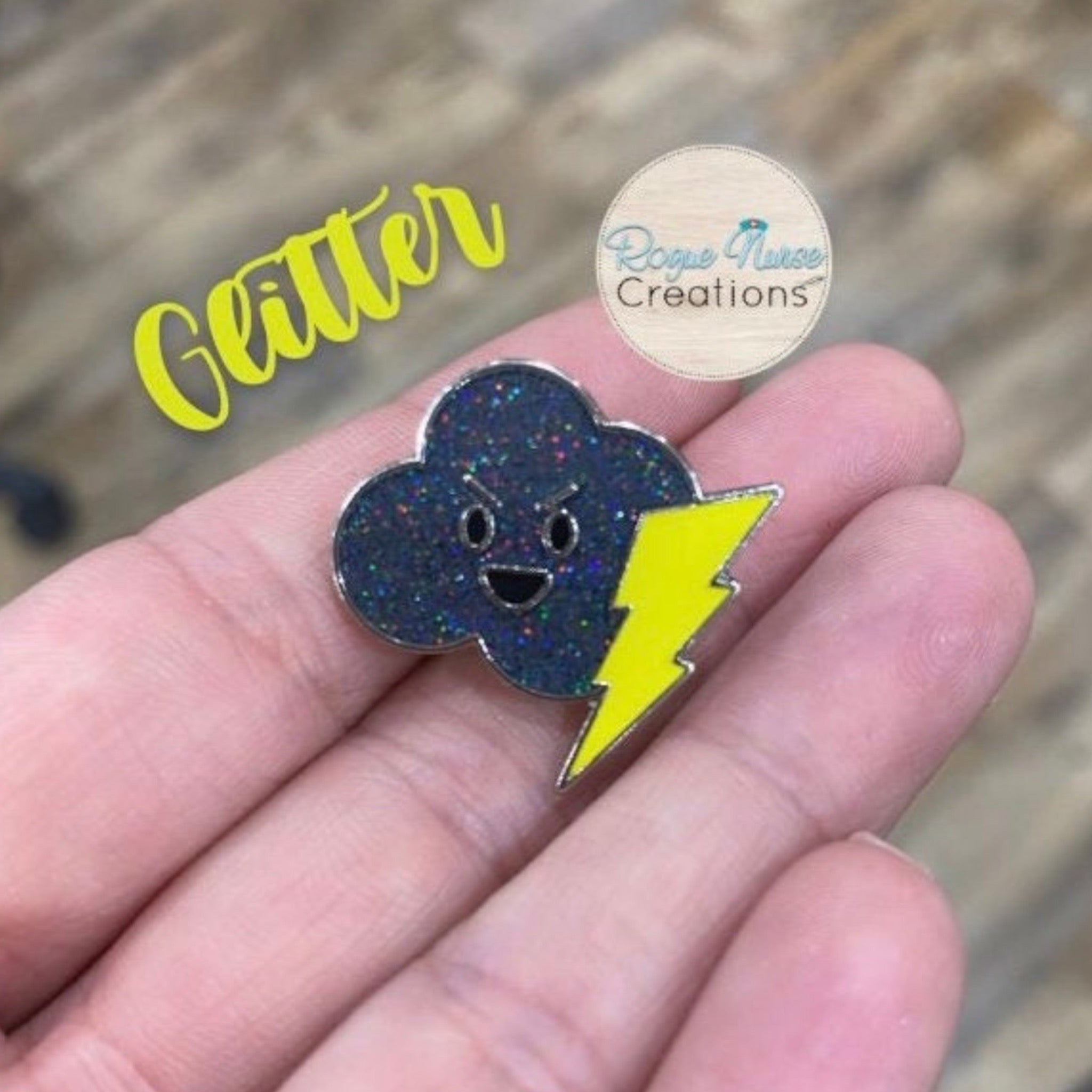 Glitter Menacing Black Cloud Enamel Pin! Black Cloud With Lightning Bo ...