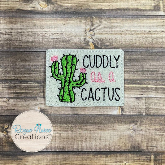 Cuddly As A Cactus Embroidered Retractable Badge Reel, Pink Cactus Flower Badge Reel